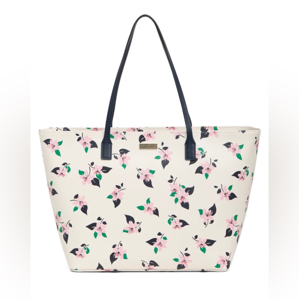 Kate Spade New York Shore Street Margaretta Tote Bag White Pink Navy Floral NEW